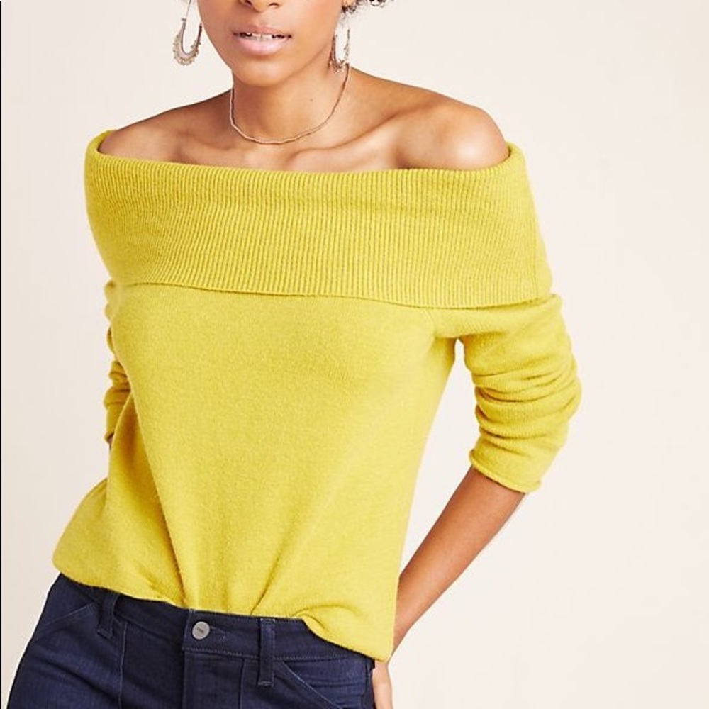 Anthropologie - Shelby Pullover Off-shoulder Sweater Dark Yellow